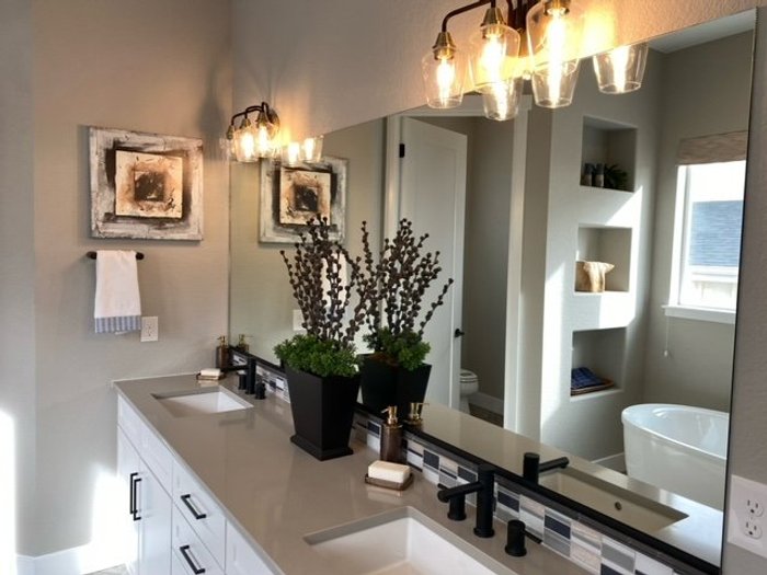 Custom bathroom vanity mirror with J-metal trim